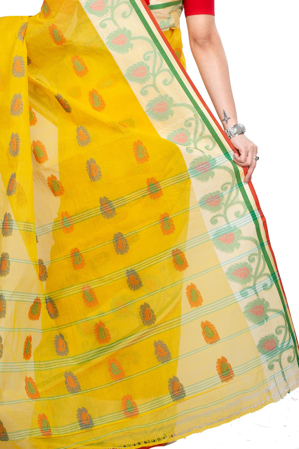 Yellow Pure Cotton HapChaka Tant Saree (884)